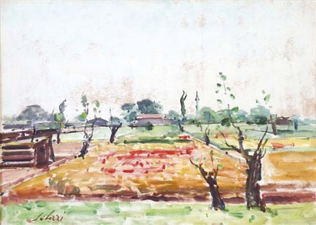 SEIBEZZI FIORAVANTE Venezia 1906 - 1975 Le Vignole 1952 olio su cartone...