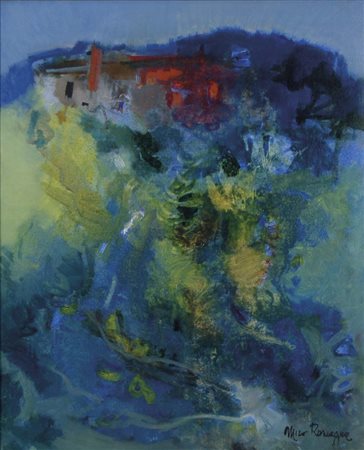 ROMAGNA MIRO Venezia 1927 - 2006 Paesaggio olio su tela 55x45 cm firma in...