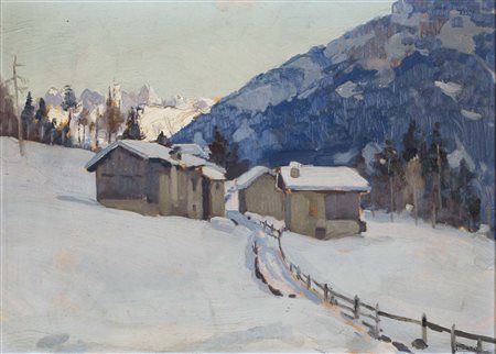 ZARO LUIGI Treviso 1908 - ? Nevicata olio su cartone 35x48 cm firma in basso...