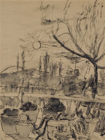 CAVAGLIERI MARIO Rovigo 1887 - 1969 Paesaggio 1946 disegno a china...