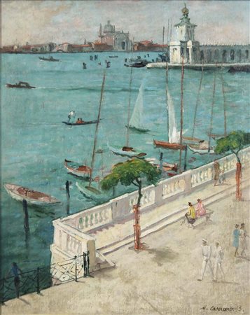 CARRARO MARIO Mestre 1896 - 1978 Punta della Dogana 1943 olio su tela 70x57...