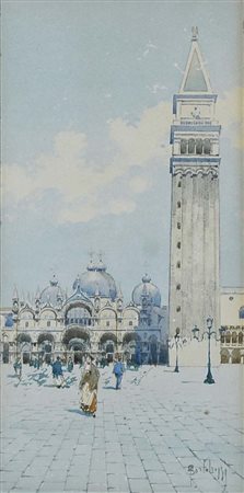 BORTOLUZZI MILLO Treviso 1868 - Dolo 1933 Piazza San Marco acquerello su...