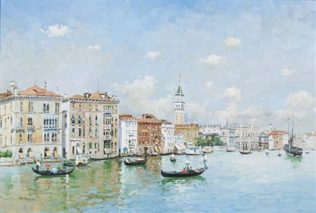 PRATELLA ADA Napoli 1901 - 1929 Gondole in laguna olio su tela 60x90 cm firma...