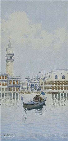 BORTOLUZZI MILLO Treviso 1868 - Dolo 1933 Venezia acquerello su carta 28,5x14...