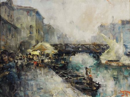 PAGAN LUIGI Chioggia 1907 - 1980 Canale a Chioggia olio su tavola 30x40 cm...