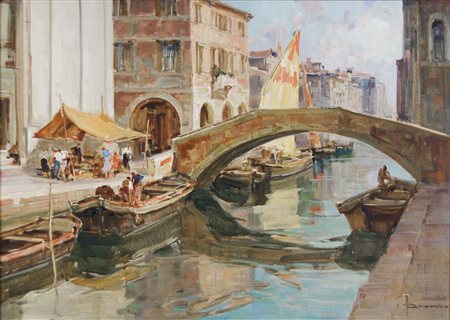 BROMBO ANGELO Chioggia (VE) 1893 - 1962 Canal Vena (anni '50) olio su tela...