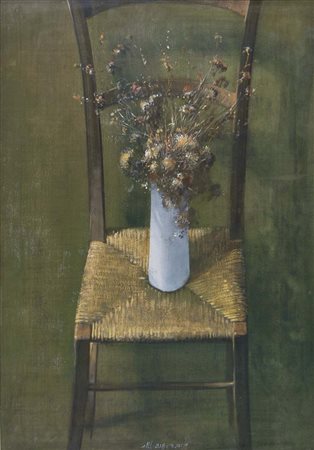 MASSAGRANDE MATTEO Padova 1959 Vaso di fiori olio su tavola 100x70 cm firma...