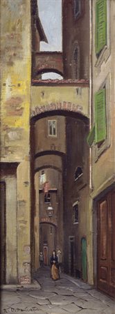 Nino Della Gatta (Sezze, 1868) Vicolo Olio su tavola, cm. 46x17 Firma in...