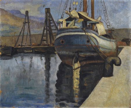 Cafiero Filippelli (Livorno, 1889 - 1973) Bsrcone nel porto Olio su...