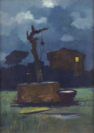 Renato Natali (Livorno, 1883 - 1979) Pozzo Olio su faesite, cm. 39,5x30 Firma...