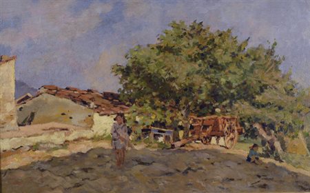 Carlo Domenici (Livorno, 1898 - 1981) Campagna Olio su compensato, cm. 35,5x56