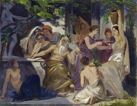 Scipione Vannutelli (Roma, 1834 - 1894) Scena mitologica Olio su carta...