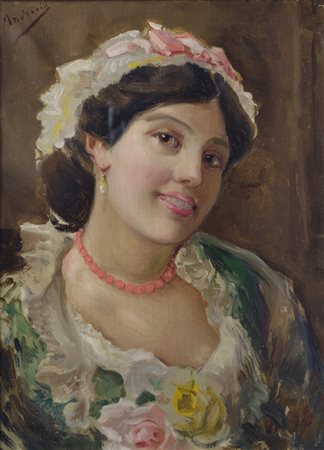 Federico Andreotti (Firenze, 1847 - 1930) Ritratto di ragazza Olio su tela,...