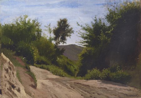 Federico Rossano (Napoli, 1835 - 1912) Paesaggio Olio su tela, cm. 26x34...