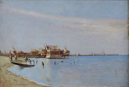 Francesco Mòsso (Torino, 1849 - Rivalta di Torino, 1877) Il pontile Olio su...