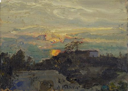 Attilio Pratella (Lugo di Romagna, 1856 - Napoli, 1949) Tramonto Olio su...