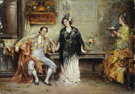 Juan Pablo Salinas Teruel (Spagna, 1871 - 1946) Il riposo del torero Olio su...