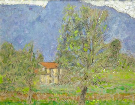 Umberto Vittorini (Barga, 1890 - 1970) Casa di campagna Tecnica mista su...