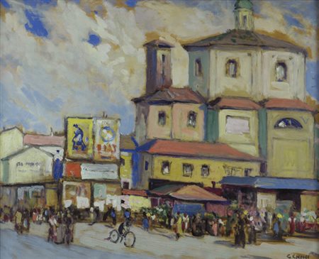 Galileo Chini (Firenze, 1873 - 1956) Milano che senevà (Il vecchio verziere),...