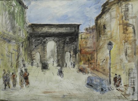 Michele Cascella (Ortona, 1892 - Milano, 1989) Strada parigina Tecnica mista...