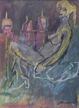 Mino Maccari (Siena, 1898 - Roma, 1989) Nudo, 1976 Olio su compensato, cm....