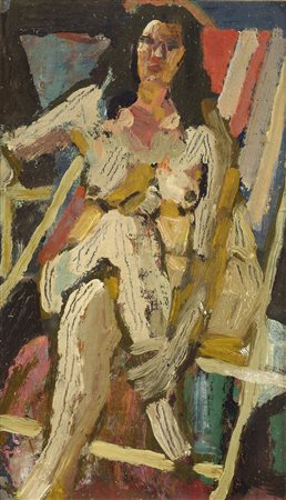 Gianni Vagnetti (Firenze, 1898 - 1956) Figura, (1951) Olio su tela riportata...