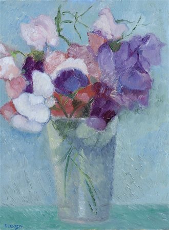 Fillide Levasti (Firenze, 1883 - 1966) Fiori nel bicchiere Olio su cartone,...