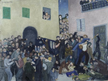 Fillide Levasti (Firenze, 1883 - 1966) La rivolta del villaggio, 1920 Olio su...