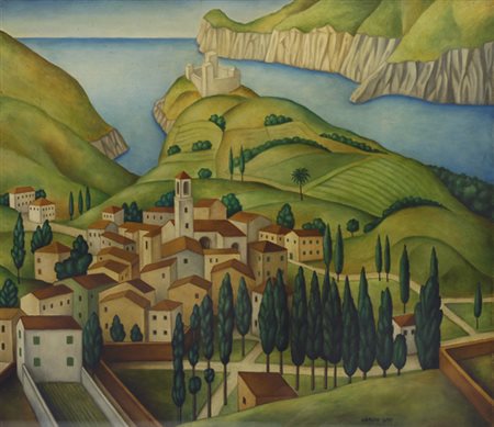 Ubaldo Oppi (Bologna, 1889 - Vicenza, 1942) Paesaggio ligure, 1915 Olio su...