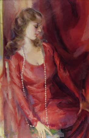 Giacomo Balla (Torino, 1871 - Roma, 1958) Donna in rosso, (1937) Olio su...