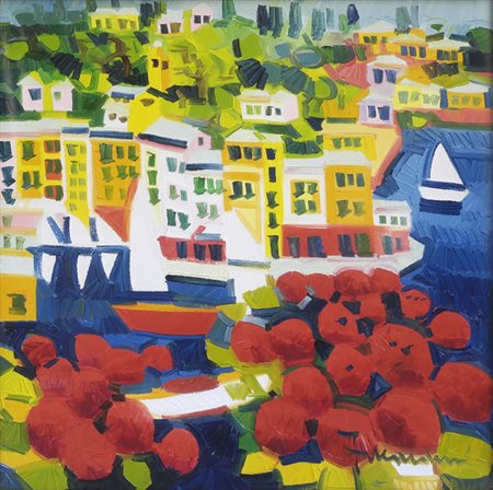 Athos Faccincani (Peschiera del Garda, 1951) Portofino e rose rosse, 1995...