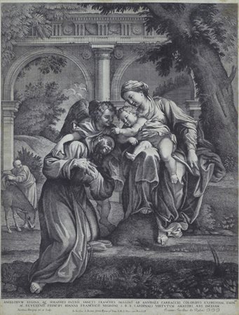 Madonna con Bambino e San Francesco Stampa da A. Carracci, inc. N. Dorigny,...