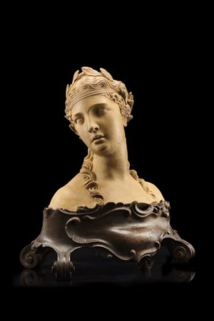 Giovanni Marchiori "Testa femminile" mezzobusto in terracotta, base dell'epoca i