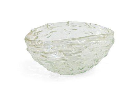 SEGUSO Vaso di forma ovale in vetro iridato modellato a onde con inclusione...
