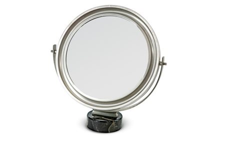 MAZZA SERGIO Specchio da tavolo con cornice in ottone nichelato opaco e base...