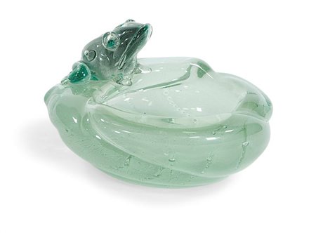 BARBINI ALFREDO Ciotola con rana in vetro fumato verde e inclusione di bolle....