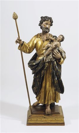 Scultura in legno policromo raffigurante San Giuseppe con bambino. XVIII...