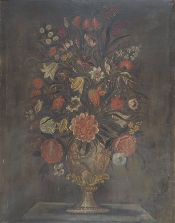 Maestro del XVII secolo "Natura morta con stemma" cm. 148x112 - olio su tela...