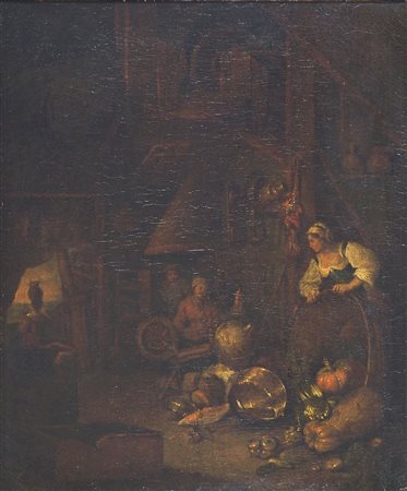 Maestro fiammingo del XVIII secolo "Interno di cucina" cm. 57x47 - olio su...