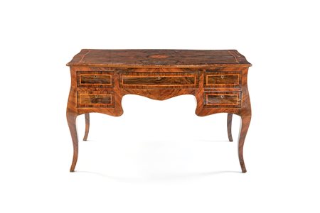 
Walnut centre desk with rosewood inlays
