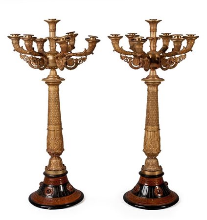 
Pair of gilded bronze large candlesticks
