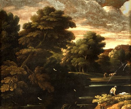 Pittore del XVII secolo
 

River landscape with figure