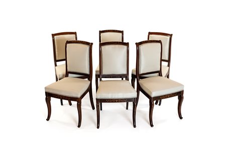 
Four Charles X Jeanselme stamped chairs and a similar pair of chairs from later times