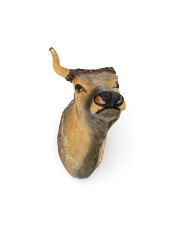 
Polycrome terracotta ox head