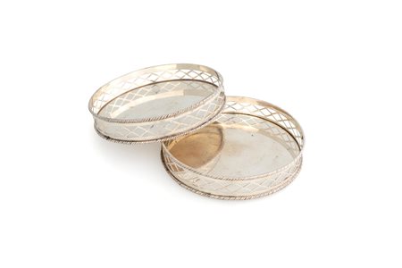 
 

Pair of silver bottle coasters