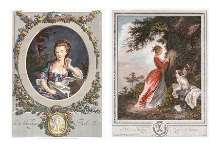 
 

Two colored prints depicting young ladies