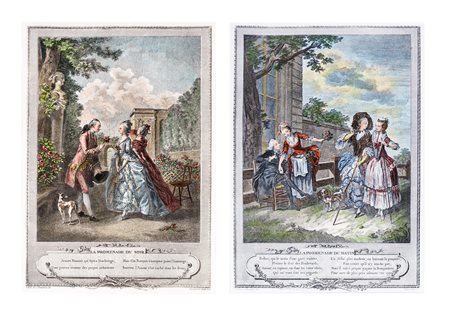
 

Two colored prints depicting gallant scenes 
