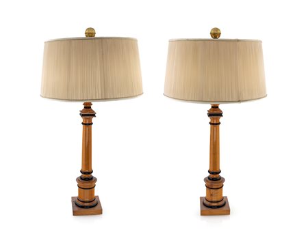 
 

Pair of fruit wood table lamps