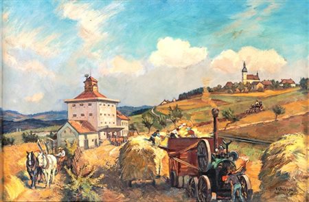 Frantisek Xaver Prochzka
(Príbram 1887-Praga 1950)

Bohemian countryside with working farmers