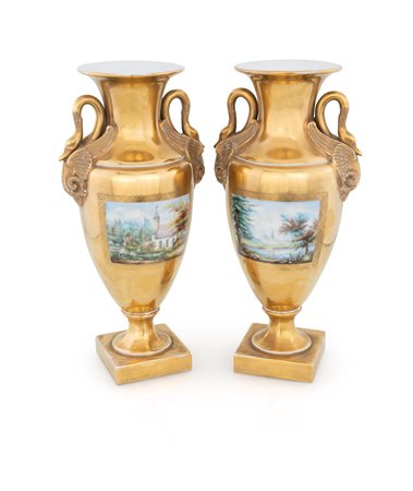 
 

Pair of gilded porcelain vases